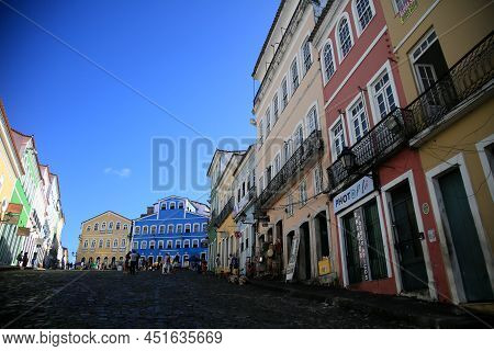 Salvador, Bahia, Brazil - March 25, 2022: Old Houses In Pelourinho, Historic Center Of The City Of S