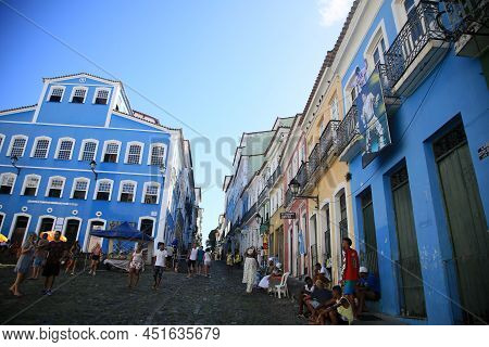 Salvador, Bahia, Brazil - March 25, 2022: Old Houses In Pelourinho, Historic Center Of The City Of S