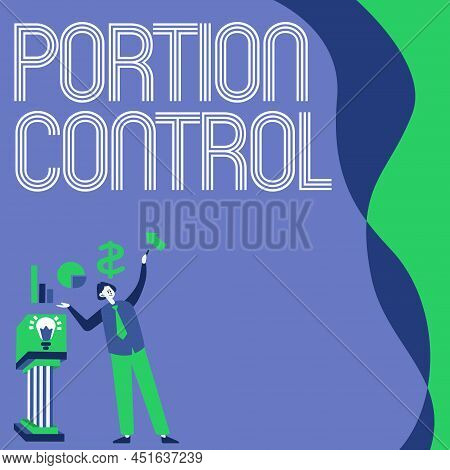 Writing Displaying Text Portion Control. Concept Meaning Knowing The Correct Measures Or Serving Siz