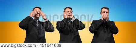 War In Ukraine Indifference, Indifferent Businessman Isolated On The Yellow And Blue Colors, Flag Of