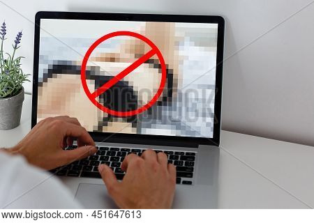 Closeup Of A Young Caucasian Man Watching A Nude Woman In His Computer
