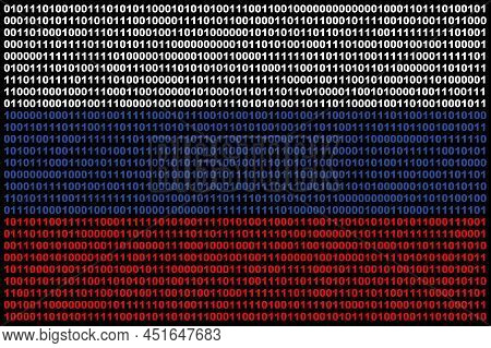 Hacker Russia. Digital Russian Flag And A Binary Background Cybersecurity Concept With 0 And 1. Comp