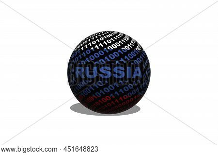 Hacker Russia 3d. Digital Russian Flag And A Binary Background Cybersecurity Concept With 0 And 1. C