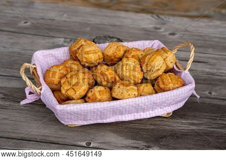 Traditional Hungarian Bakery Pastry Pogacsa In A Basket