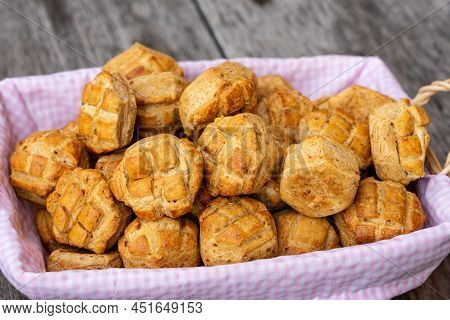 Traditional Hungarian Bakery Pastry Pogacsa In A Basket