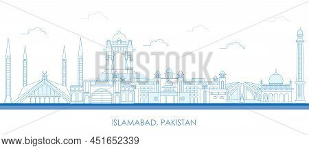 Outline Skyline Panorama Of City Of Islamabad, Pakistan - Vector Illustration