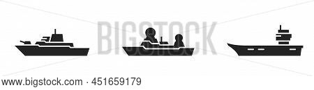Warship Icon Set. Army Vessel Symbols. Vector Image For Military Concepts And Web Design