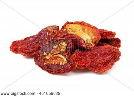 Sun Dried Tomatoes Isolated On A White Background. Healthy Food. Vegan Food.