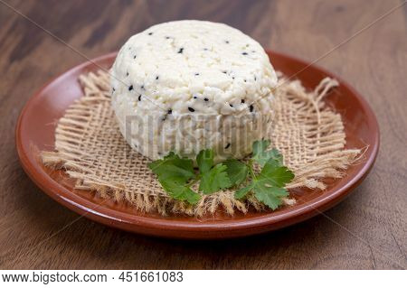 Traditional Polish White Cheese With Black Chives Seeds Made In North Poland In Kaszebe Area Near Gd