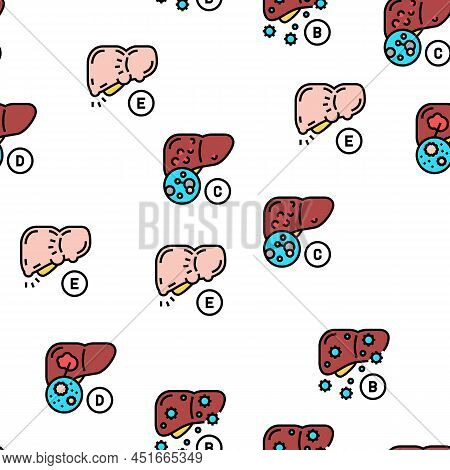 Hepatitis Liver Health Problem Vector Seamless Pattern Thin Line Illustration