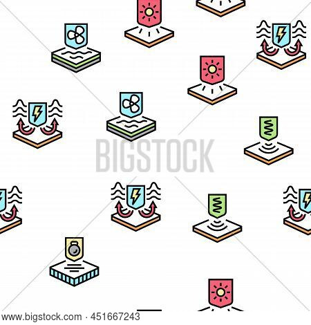Fabrics Properties Collection Icons Set Vector. Elastic And Stretched, Warm And Cool, Antibacterial 