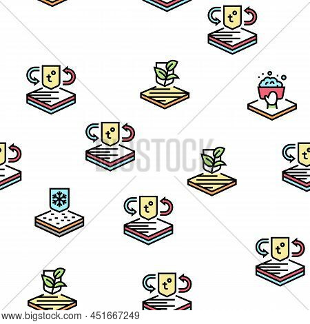 Fabrics Properties Collection Icons Set Vector. Elastic And Stretched, Warm And Cool, Antibacterial 