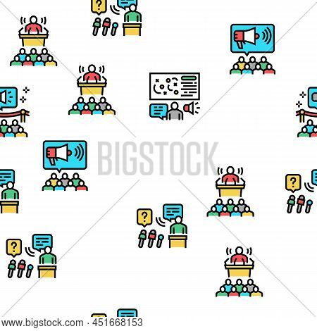 Pr Public Relations Vector Seamless Pattern Thin Line Illustration
