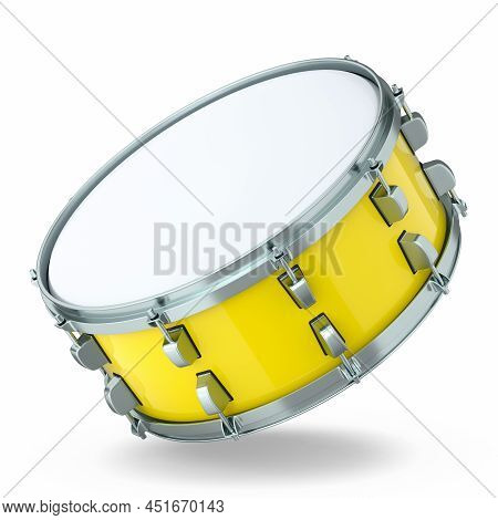 Realistic Drum On White Background. 3D Render Concept Of Musical Instrument