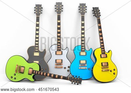 Set Of Electric Acoustic Guitar Isolated On White Background.