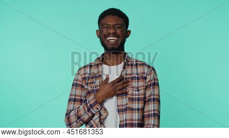 Bearded Adult African American Man Laughing Out Loud After Hearing Ridiculous Anecdote, Funny Joke, 