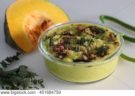 Coconut Based Pumpkin Curry. A Pumpkin Side Dish To Go With Rice, Part Of Kerala Meals. Commonly Kno
