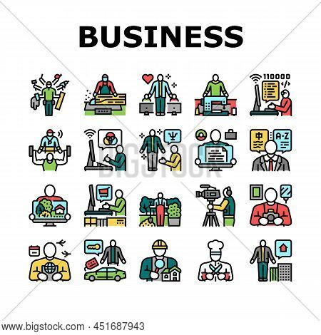 Small Business Worker Occupation Icons Set Vector. Personal Chef And Photographer, Home Inspector An