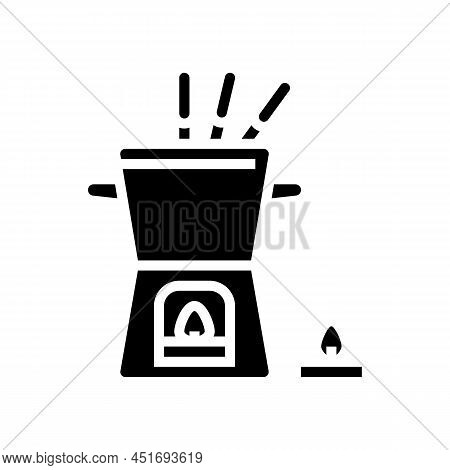 Candlelight Fondue Pot Glyph Icon Vector. Candlelight Fondue Pot Sign. Isolated Contour Symbol Black