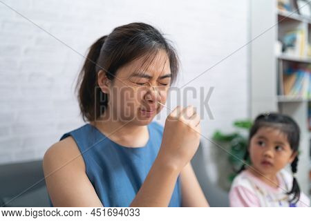 Asian Woman Hand Holding Atk, Antigen Kit Self Test, Nose Swab Test For Possible Infection Of Corona