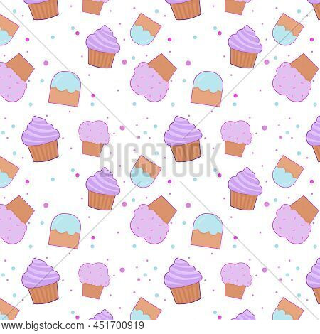 Cute Seamless Pattern With Colorful Cupcakes For A Card.