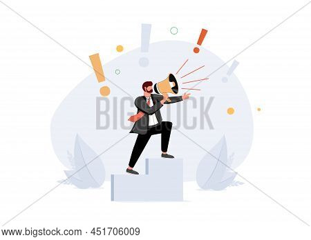 Announcements And Big News Loud Message Notification Tiny Person Concept. Shouting Important, Urgent