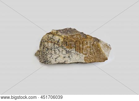 Pyrolusite Amber Fragment. Selective Focus. Isolated Over White Background