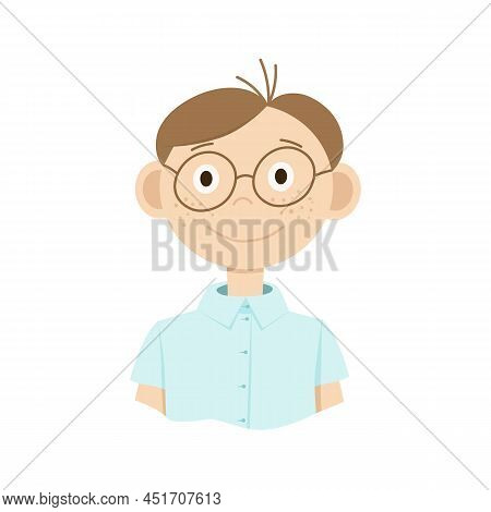 Drawing Of A Cartoon Man With Glasses. Doodle Style