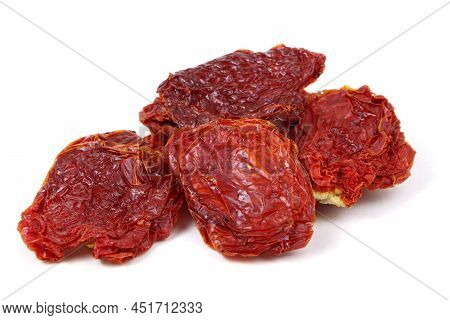 Sun Dried Tomatoes Isolated On A White Background. Healthy Food. Vegan Food.