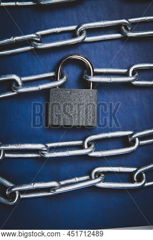 The Book Is Locked Under Lock And Key On A White Background. Secret Archive. Chain On The Book Close