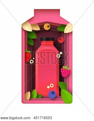Berry Fruit Juice 3d Vector Paper Cut Design