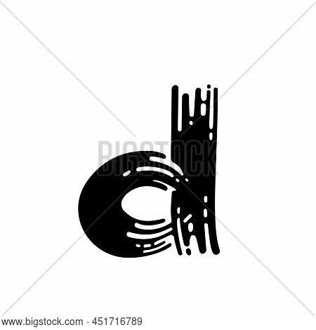 Letter D. Dry Brush Grunge Lettering Imitation. Vector Design Template.