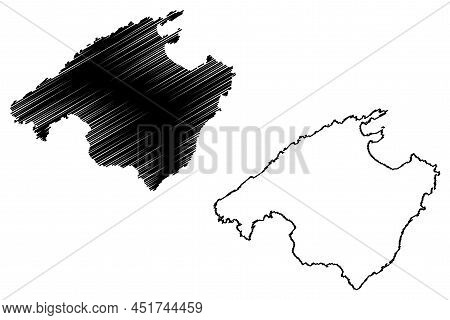 Mallorca Island (kingdom Of Spain, Balearic Islands) Map Vector Illustration, Scribble Sketch Majorc