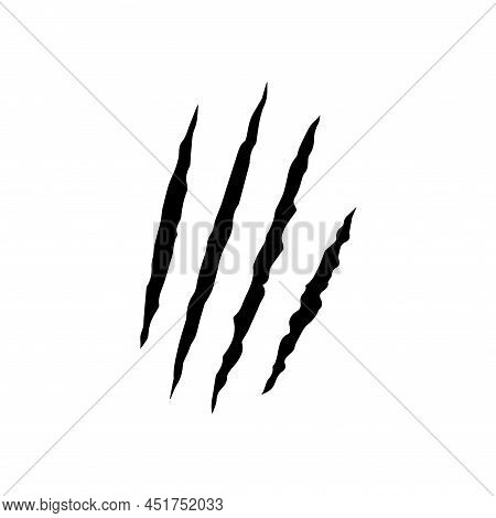 Black Bloody Claws Animal Scratch Scrape Track. Cat, Tiger, Bear, Lion Scratches Paw Shape. Four Nai