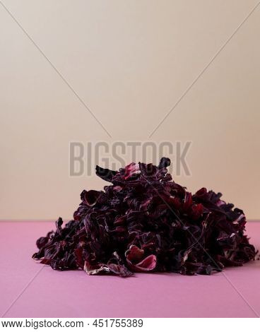 Herbal Tea, Dry Hibiskus Flower, Immune Booster In Color Background