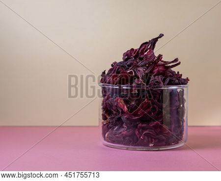 Herbal Tea, Dry Hibiskus Flower, Immune Booster In Color Background