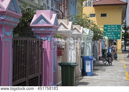 Singapore- Mar 26, 2020: Colorful Peranakan Heritage Residential House At Joo Chiat Road In Singapor