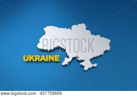Stylich 3d Map Of Ukraine In Shades Of Grey On Bkue Background