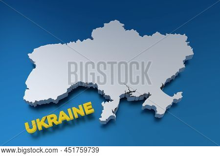 Stylich 3d Map Of Ukraine In Shades Of Grey On Bkue Background