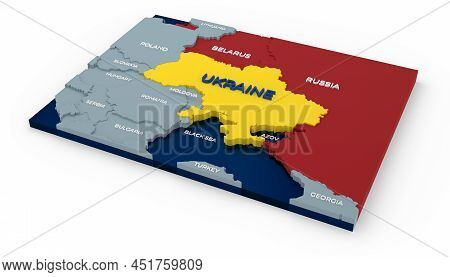 Stylich 3d Map Of Ukraine And Neighboring Countries With Agressive Countries Market With Red