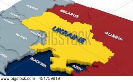 Stylich 3d Map Of Ukraine And Neighboring Countries With Agressive Countries Market With Red