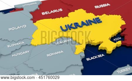 Stylich 3d Map Of Ukraine And Neighboring Countries With Agressive Countries Market With Red