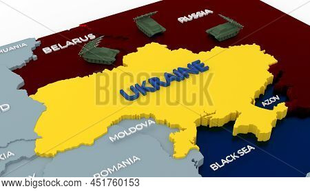 Stylich 3d Map Of Ukraine Surrounded By Tanks And Neighboring Countries