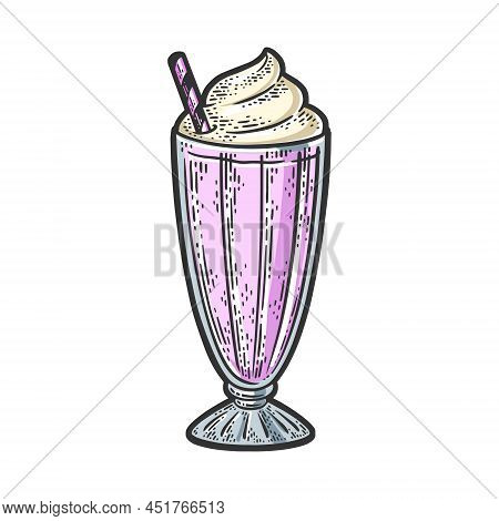 Milk Shake Line Art Color Sketch Engraving Vector Illustration. T-shirt Apparel Print Design. Scratc