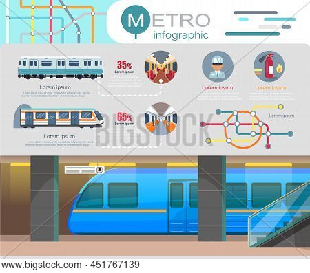 Public Transport Flat Infographic Diagram With Tramway Underground Metro. Subway Poster Mockup With 