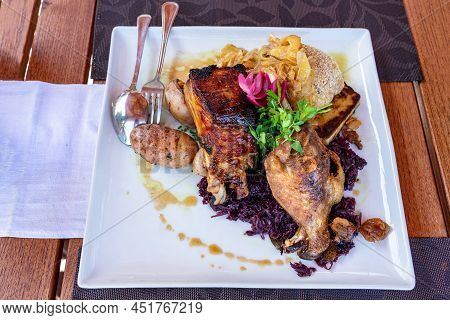Martini Saint Martin Day Food Meat Platter With Goose Bbq Ribs And Cabbage