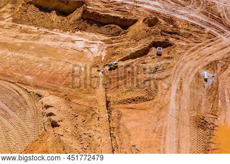 Aerial View Of Preparation Process For New Residential Complex Buildings For Construction Site Work 