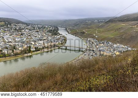 Bernkastel-kues, Germany, Bird's Eye View Of The City And The Moselle River. Bernkastel-kues Is A Fa