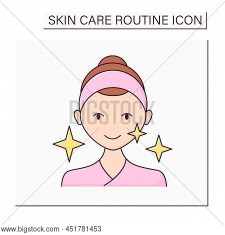 Cosmetology Color Icon. Bright And Healthy Face. Perfect Skin Tone After Beauty Procedure. Shining. 