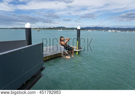 Tauranga New Zealand March 26 2022;tidal Steps And Diving Platform On Waterfront In Strand Reserve